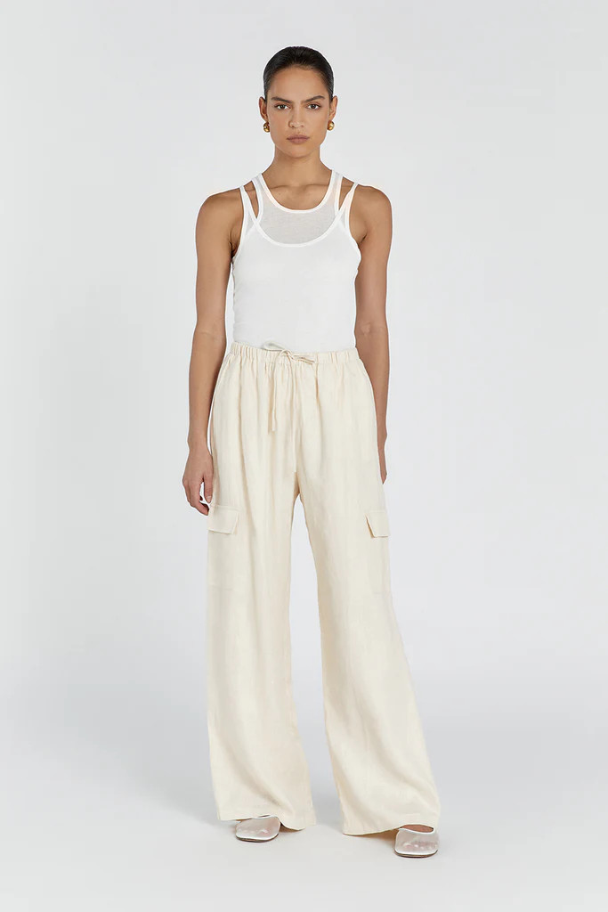 INGRID BUTTERMILK LINEN CARGO PANT | DISSH