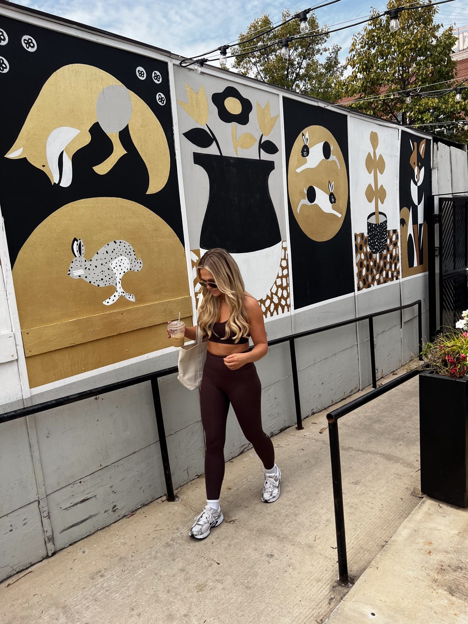 Fabletics chocolate brown athletic set; tts