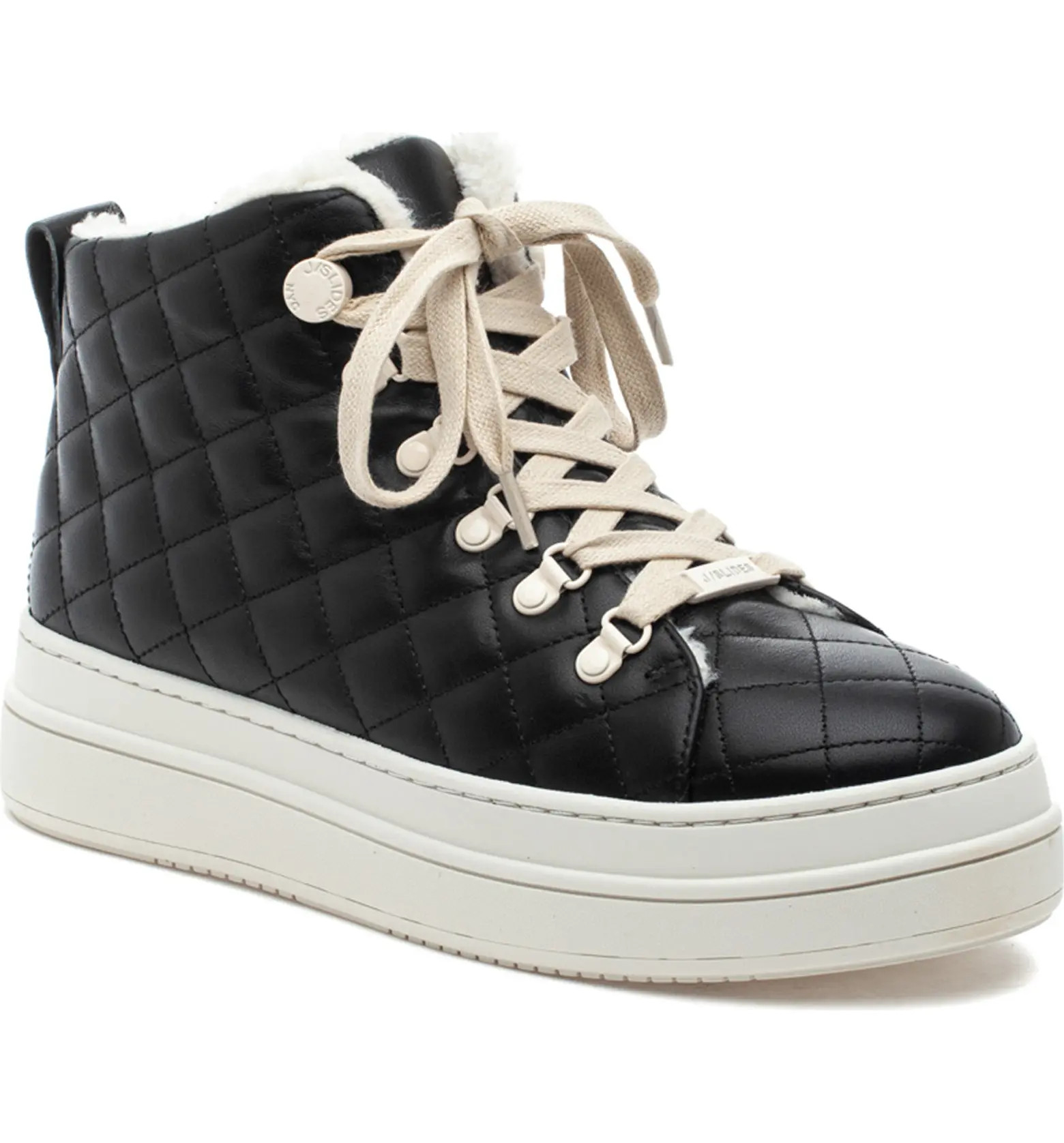 Box quilting elevates the leather upper of this platform sneaker boasting a fluffy faux-shearling... | Nordstrom