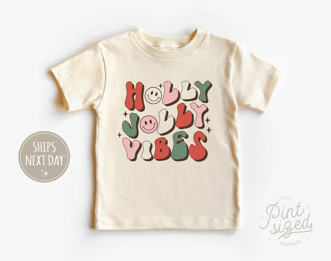 Holly Jolly Vibes Toddler Shirt - Retro Christmas Kids Shirt - Cute Natural Toddler Tee | Etsy (US)