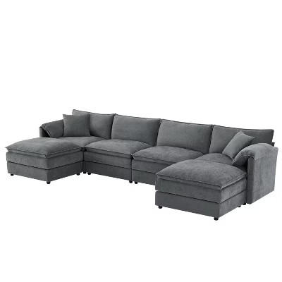 Chenille Modular Sectional Sofa with Deep and Wide Seat, L Shaped Cloud Couch Set with Double Cushions, 4 Seat Sofa with Movable Ottoman | Target