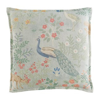 Reina Botanical Pillow Cover with Blue Peacocks & Natural Linen | Ballard Designs, Inc.