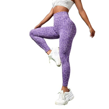 Womens Activewear Sports Leggings Leopard Print Leggings Violet Purple S | Walmart (US)