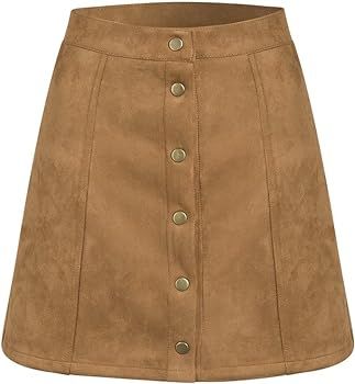 Women's Faux Suedette Button Closure Plain A-Line Mini Skirt | Amazon (US)
