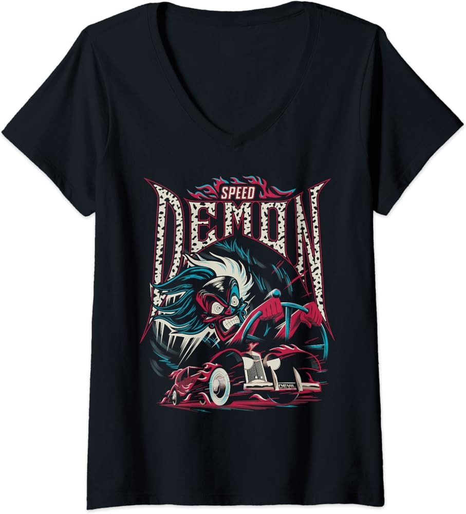 Disney Villains Cruella De Vil Speed Demon V-Neck T-Shirt | Amazon (US)
