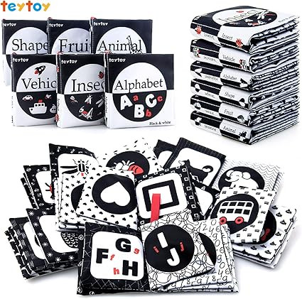 teytoy My First Soft Book, 6 PCS Nontoxic Fabric Baby Cloth Activity Crinkle Soft Black and White... | Amazon (US)