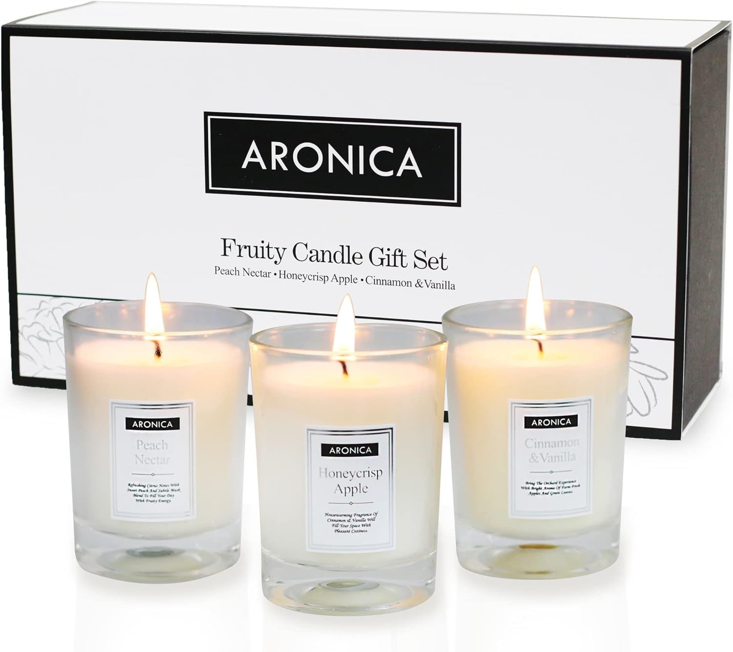 Aronica Fruity Scented Candle Gift Set, 3.52oz x 3, Honeycrisp Apple, Peach Nectar, Cinnamon Vani... | Amazon (US)