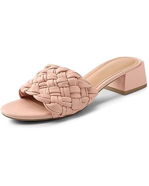 DREAM PAIRS Women's Braided Heels Open Toe Slip On Low Block Chunky Dressy Slide Sandals | Amazon (US)