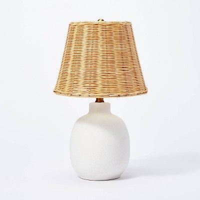 Ceramic Table Lamp With Rattan Shade White | Target