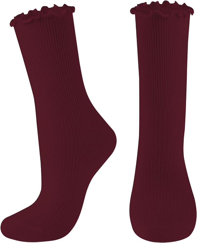 UTTPLL Womens Cotton Crew Socks Ruffle Turn-Cuff Fashion Princess Lettuce Ankle Socks Athletic Th... | Amazon (US)