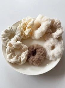 7pcs Fluffy Solid Scrunchie | SHEIN