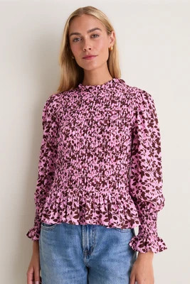 Pink & Brown Floral Smocked Cynthia Blouse | Tuckernuck (US)