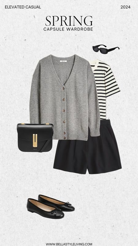 Spring capsule wardrobe with black shorts and a striped shirt and a gray button-down cardigan



#LTKover40 #LTKfindsunder50 #LTKstyletip