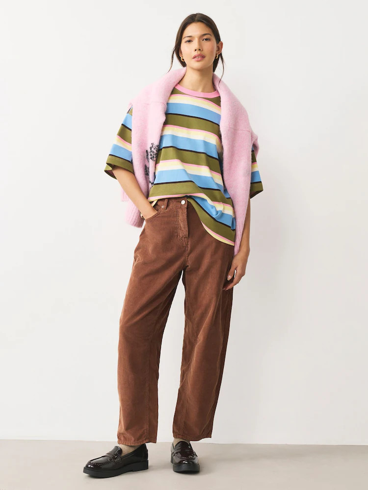 Green/Blue Stripe Oversized Boxy Fit Heavyweight Crew Neck T-Shirt | Next EU