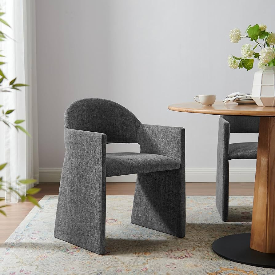 Modway Talia Upholstered Fabric Dining Armchair in Charcoal - Modern Curved Dining Chair with Ope... | Amazon (US)