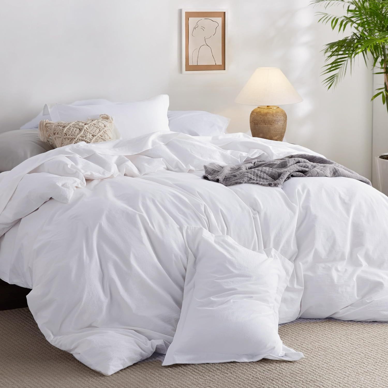 Bedsure 100% Washed Cotton Duvet Cover Full - Bright White Minimalist Duvet Cover for All Seasons... | Amazon (US)