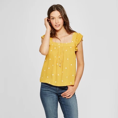 Women's Square Neck Ruffle Tank - Universal Thread™ Squash M | Target