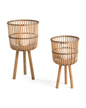 Set Of 2 Wicker Footed Planters | TJ Maxx