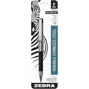 Zebra F-301 Compact Ballpoint Stainless Steel Retractable Pen, Fine Point, 0.7mm, Black Ink, 1-Co... | Amazon (US)