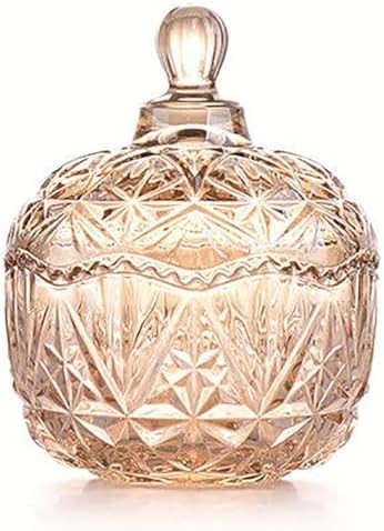 Amber Crystal Glass Candy Snack Jar Fall Candy Dish Embossed Luxury Cookie Buffet Canister With L... | Amazon (US)