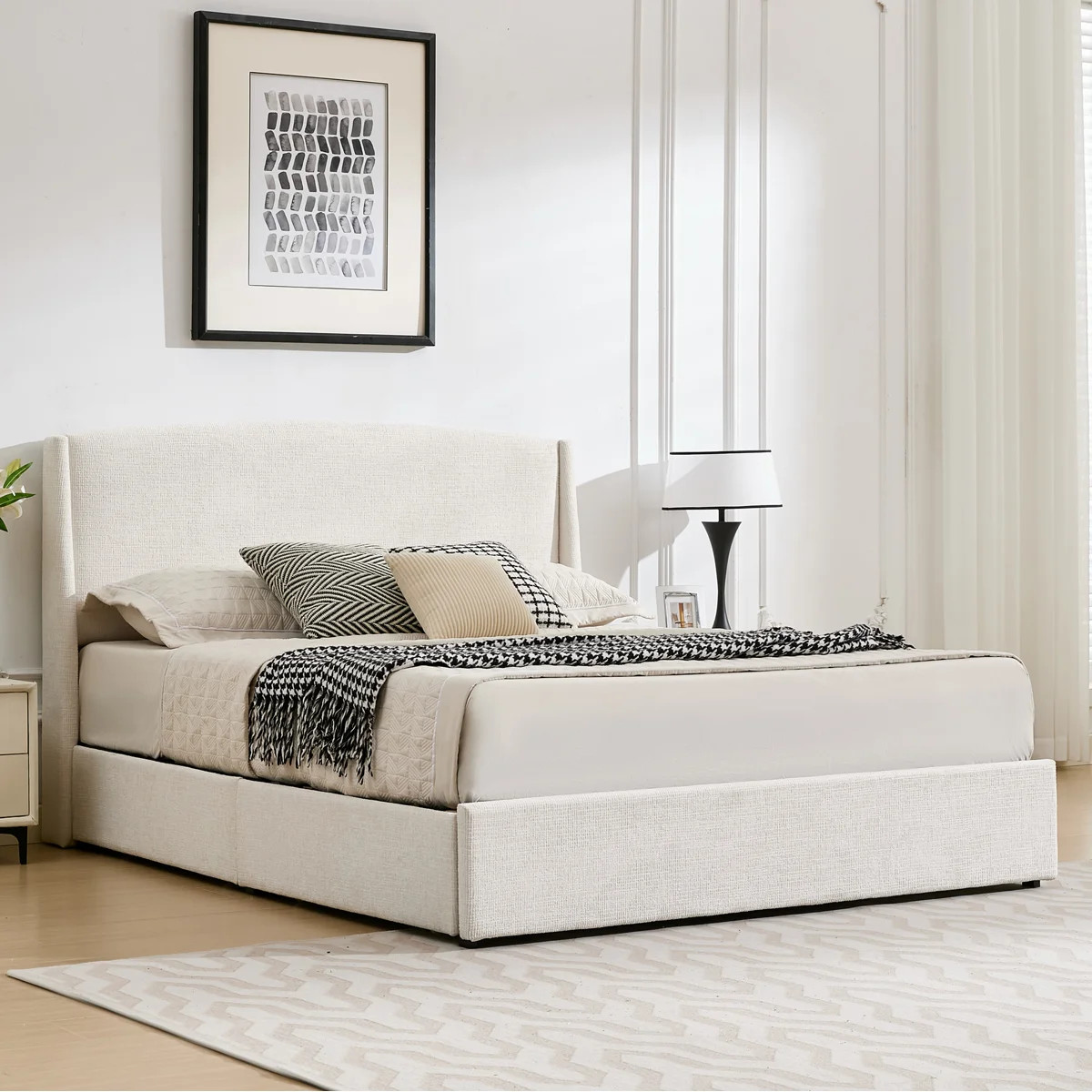 Braya Upholstered Platform Storage Bed With 4 Drawers,Beige,Queen | Wayfair North America