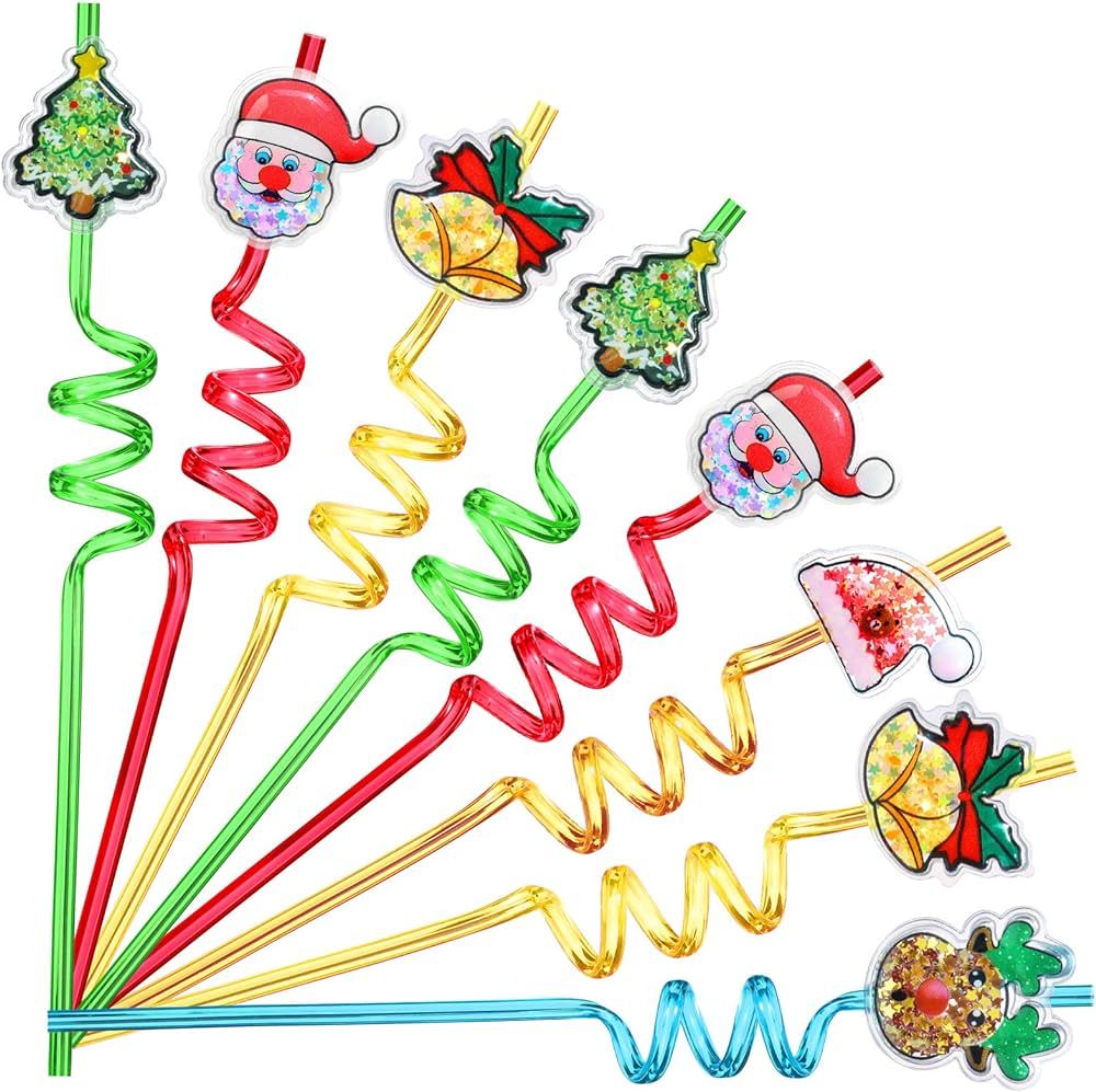 25 Glitter Christmas Party Favors Activity Favors Xmas Crazy Drinking Straws Goodie Gifts for Kid... | Amazon (US)