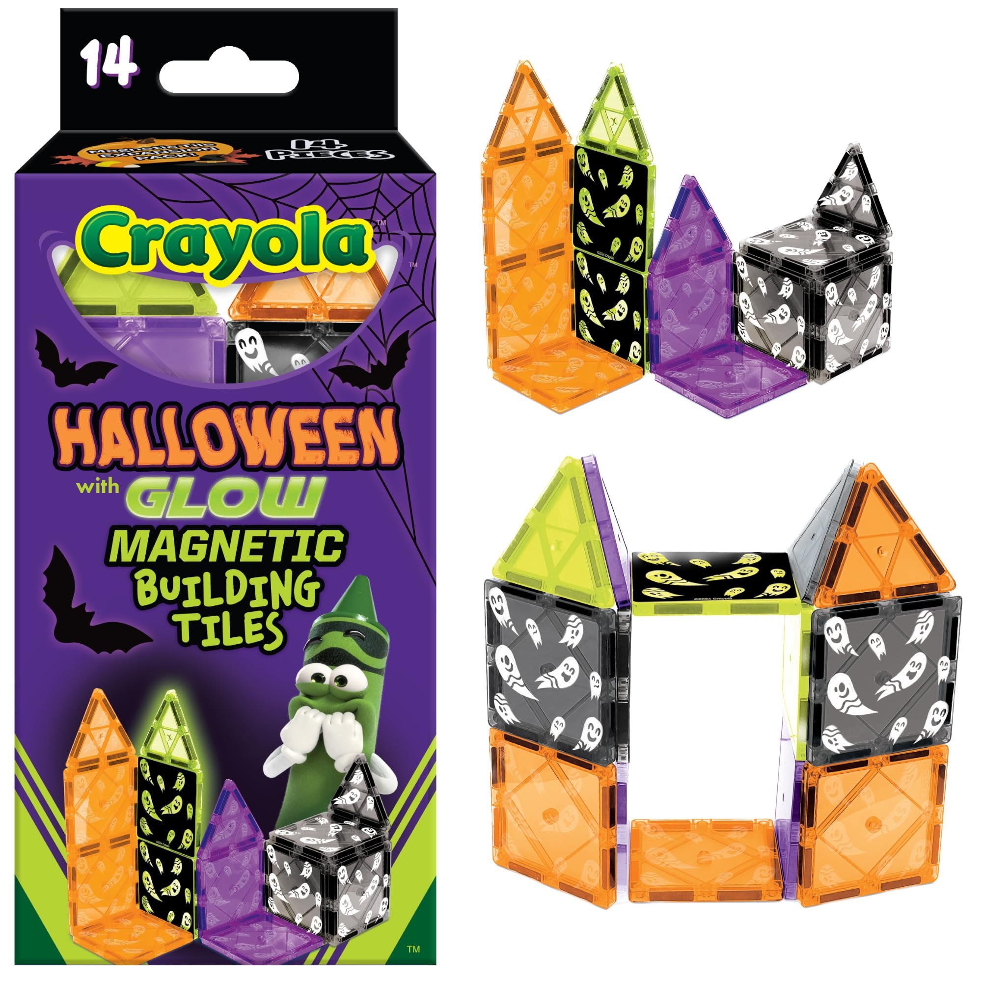 CreateOn Crayola Halloween Glow in The Dark Magnetic Tiles Set, Building Set for Kids, STEM Toys ... | Amazon (US)