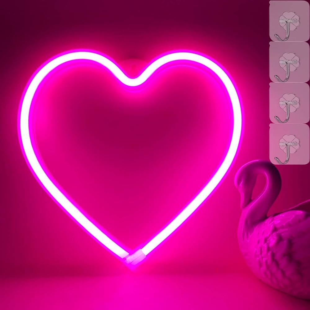 Neon Heart Lights Pink Heart Neon Sign Heart Led Light, Led Heart Lamp Heart Decorations for Home... | Amazon (US)