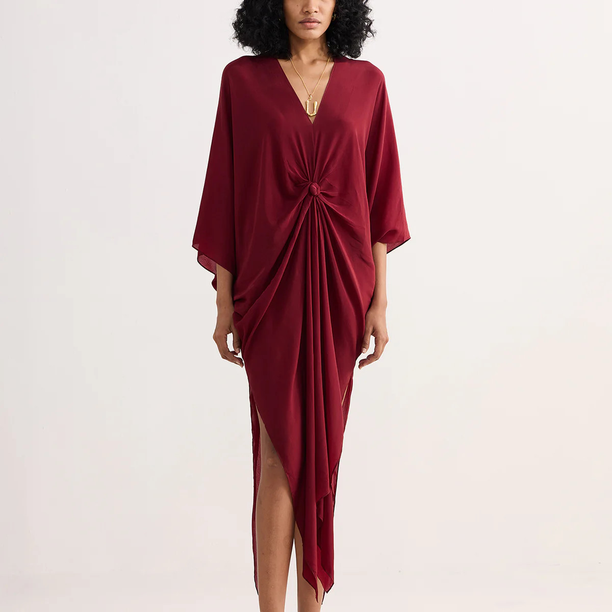 Front Twist Kaftan Dress in Burgundy | Reistor