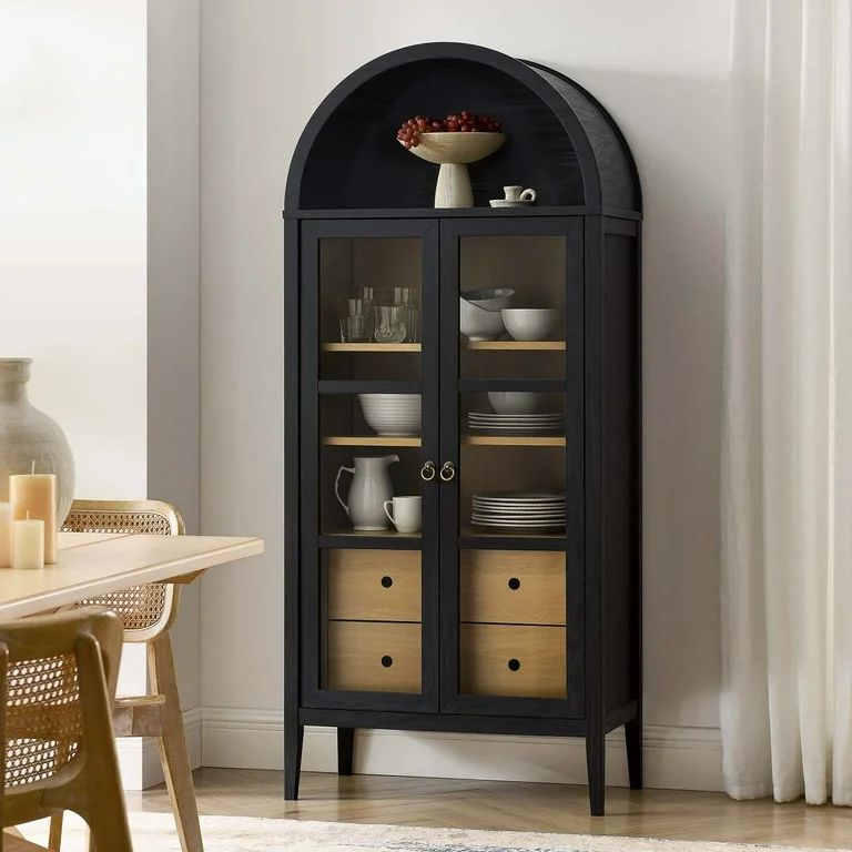 Modway Nolan Tall Arched Storage Display Cabinet in Black Oak | Walmart (US)