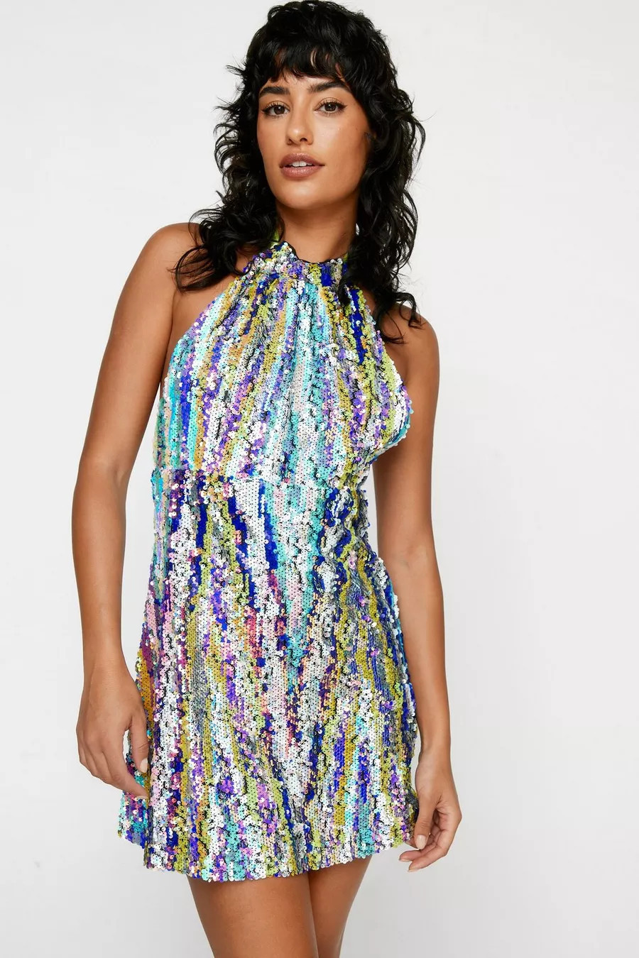 Stripe Sequin Halterneck Mini Dress | Nasty Gal US