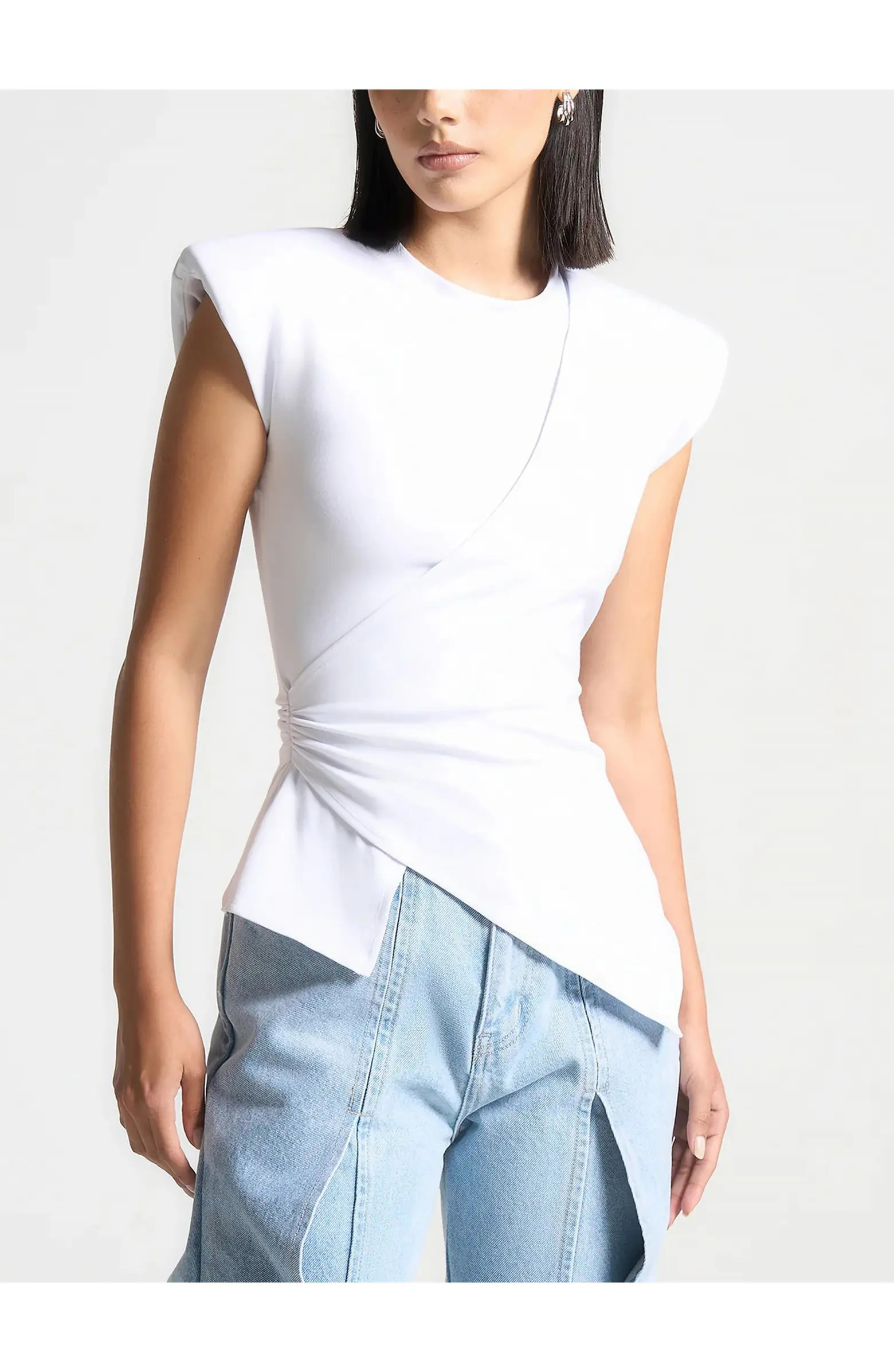 Wide Shoulder Ruched Waist Top | Nordstrom
