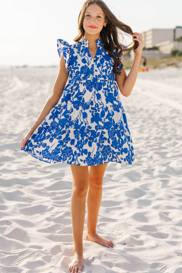 Girls: Real Love Blue Large Floral Dress | The Mint Julep Boutique