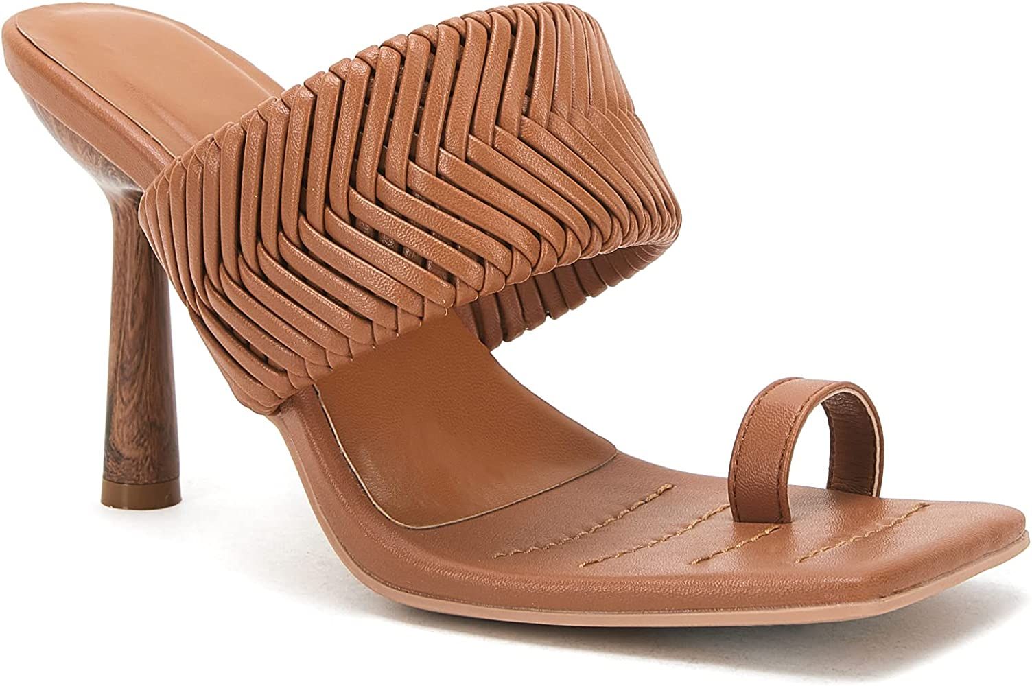 VETASTE Women's Braided Heeled Mule Sandals Square Open Toe Stiletto Backless Strappy Slip On Sli... | Amazon (US)