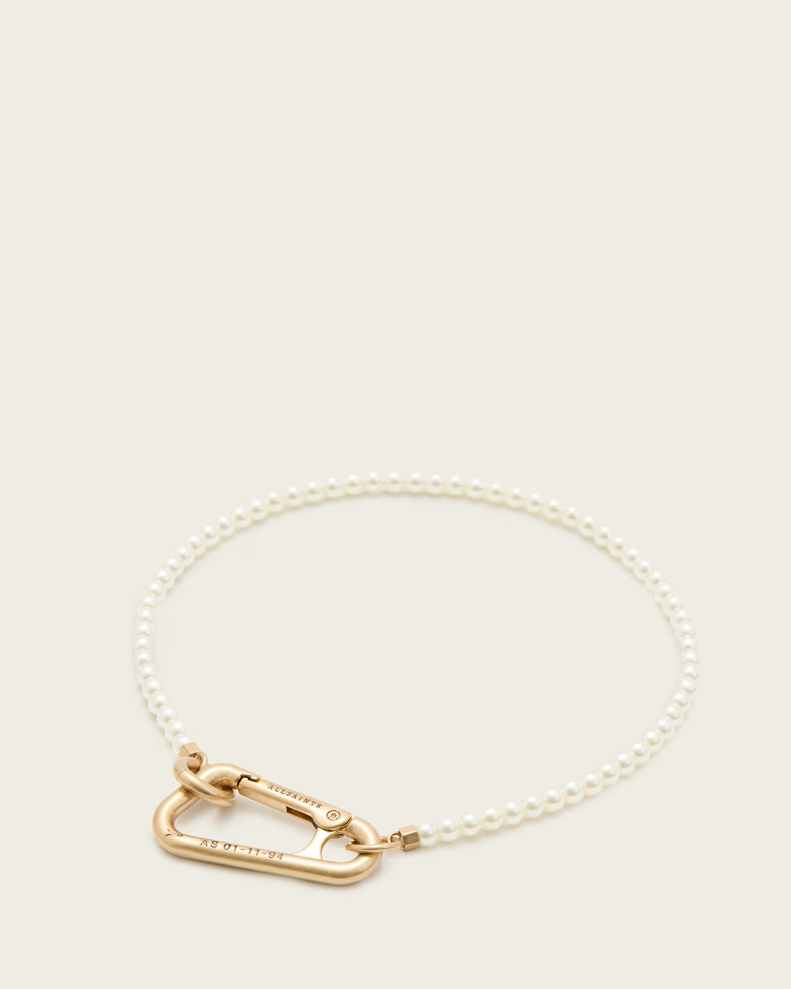 Pearl Carabiner Clasp Necklace WARM BRASS/WHITE | ALLSAINTS US | AllSaints US