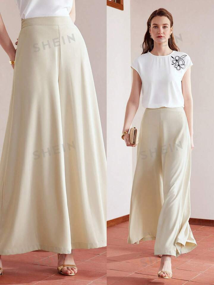 MOTF PREMIUM SOLID WIDE LEG PANTS | SHEIN