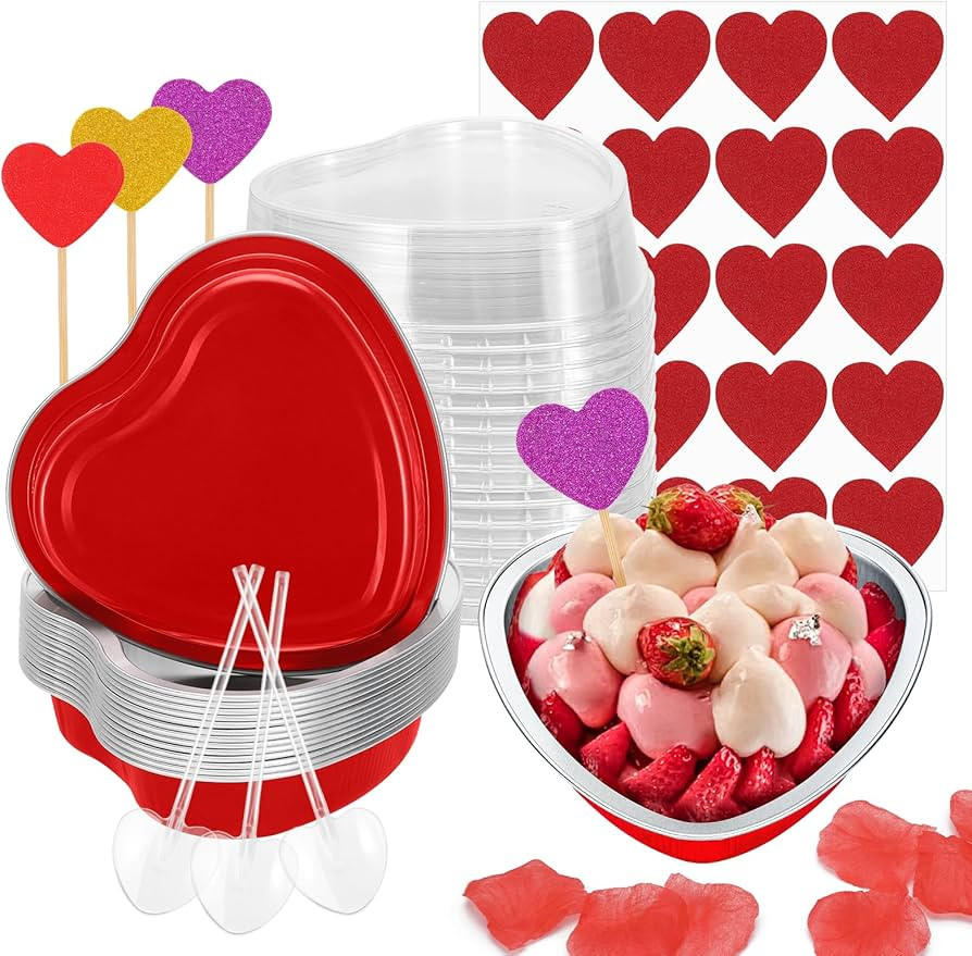 Colovis 255ml/8.7oz Heart Shaped Cake Pans with Spoons,15 Pack Disposable Mini Cake Pans with Lid... | Amazon (US)