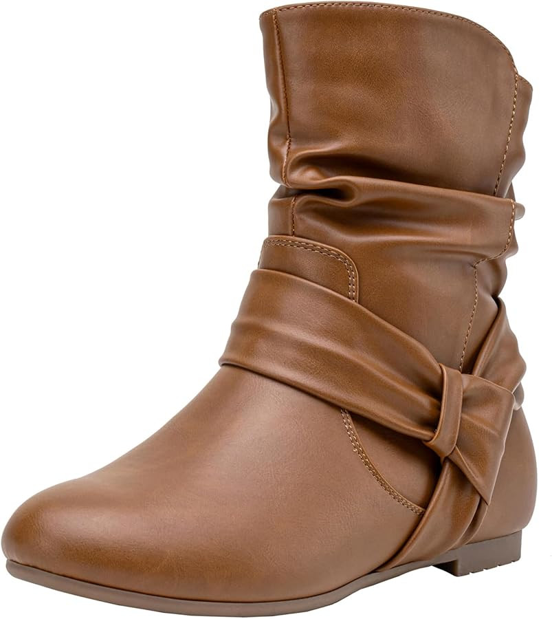 Vepose Women's Slouch Ankle Boots, Flat Low Heel Side Zip Booties 939A | Amazon (US)