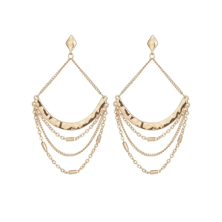 Time and Tru Women's Gold-Tone Multi Chain Draped Drop Earring - Walmart.com | Walmart (US)