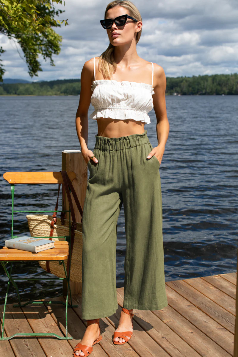 Pull On Pocket Pant - Gothic Olive Linen | Emerson Fry