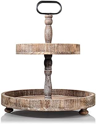 Aloha Concept Two-Tiered Wooden Tray - Rustic 2 Tier Serving Tray with Double Metal Handle - Dist... | Amazon (US)