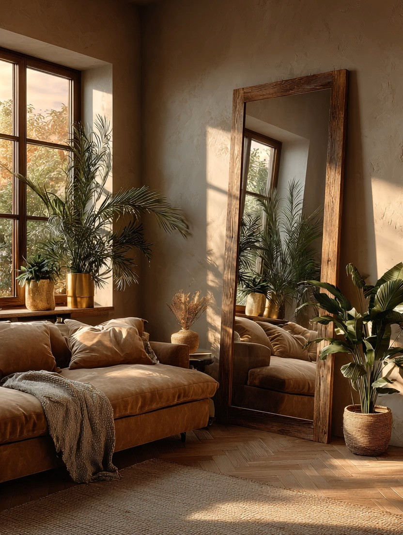 How to create natural luxury at home.
This is unexpected décor done right — where nature meets elevated design. Layer natural wood, lush greenery, earth-toned velvet, a wood-frame statement mirror, and subtle gold planters to create warmth without excess. The key is staying within a soft, organic color palette while mixing textures that feel collected and intentional.

This look feels calm, rich, and lived-in — a perfect balance of organic modern décor, quiet luxury, and natural interior styling. It works beautifully in living rooms, bedrooms, or any cozy corner where you want depth without bold contrast.

#NaturalLuxury #EarthToneDecor #OrganicModern #QuietLuxury #NatureInspiredDecor #WoodAndGreenery #StatementMirror #GoldAccents #VelvetSofa #InteriorDesignInspo #ModernRustic #LuxuryHomeDecor #CalmInteriors #ElevatedLiving 

 #LTKHome