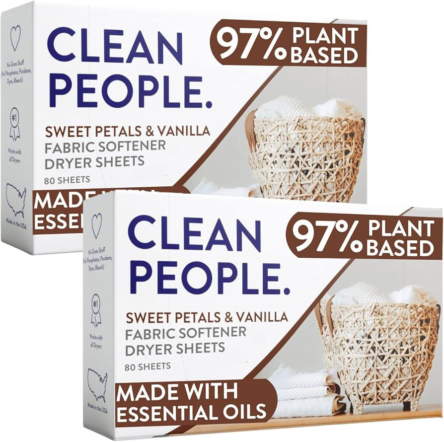 Clean People All Natural Fabric Softener Sheets - Plant-Based, Eco Friendly Dryer Sheets - Natura... | Amazon (US)