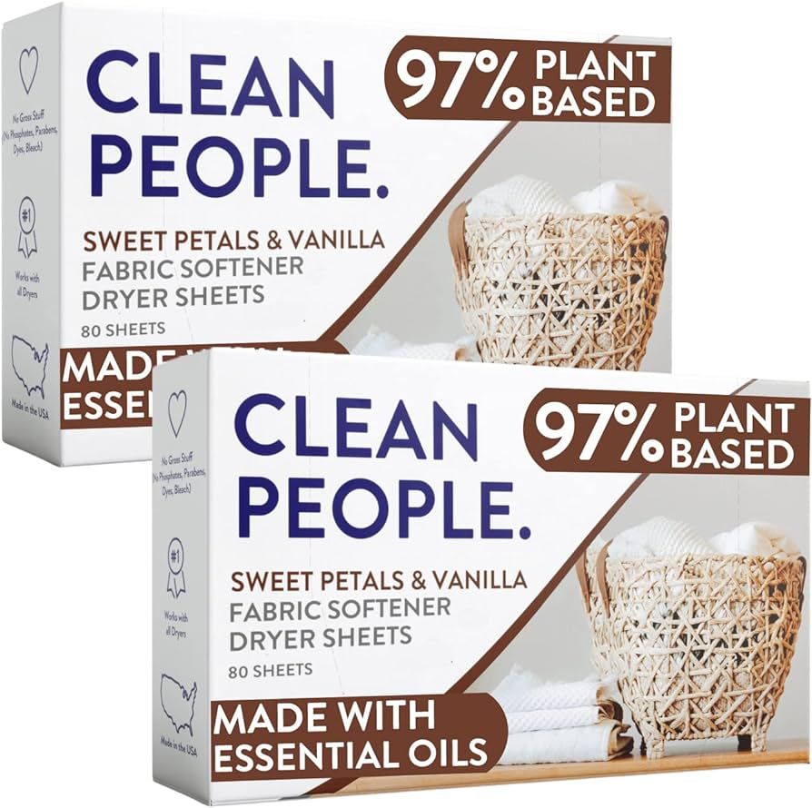 Clean People All Natural Fabric Softener Sheets - Plant-Based, Eco Friendly Dryer Sheets - Natura... | Amazon (US)