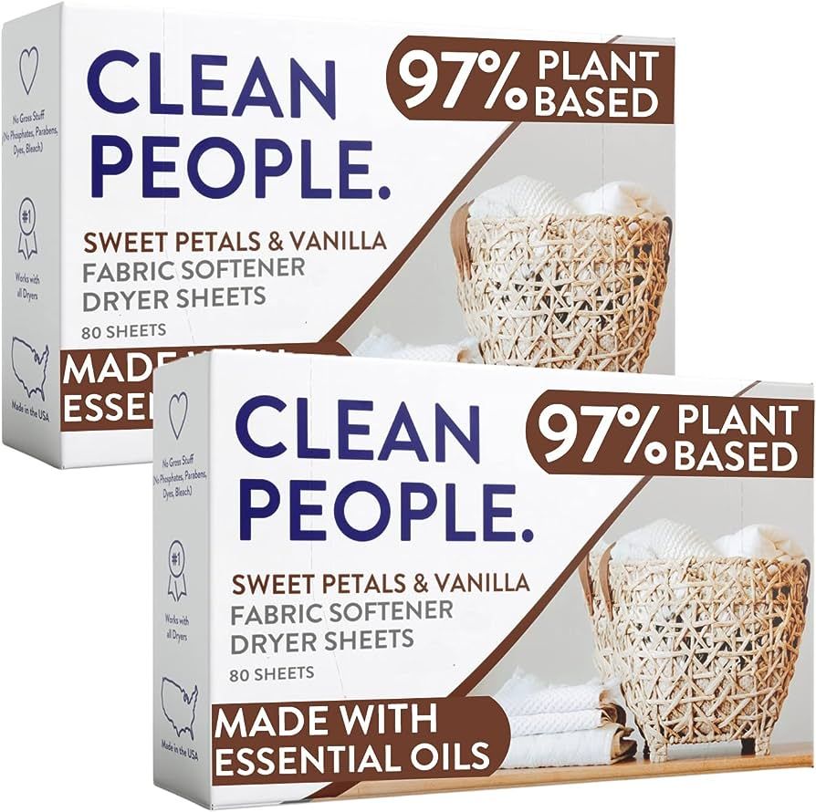 Clean People All Natural Fabric Softener Sheets - Plant-Based, Eco Friendly Dryer Sheets - Natura... | Amazon (US)