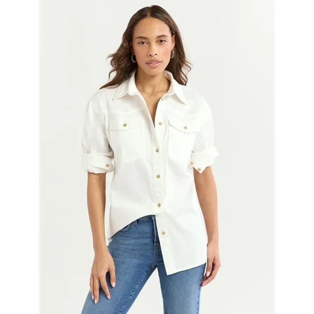 Sofia Jeans Women's and Women's Plus Sofia Oversized Boyfriend Shirt with Long Sleeves, Sizes XS-... | Walmart (US)
