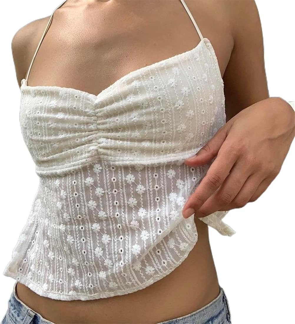 Women Sexy Cap Sleeve Tank Crop Top Low Cut Sweetheart Neck Slim Fit Fairycore Grunge Sexy Top Ch... | Amazon (US)
