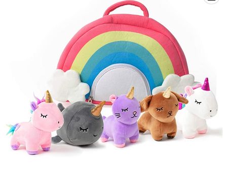 Easter basket stuffer idea for a little girl!!! Plush Rainbow Bag, 5 Piece Mini Stuffed Animals with 2 Unicorns, Kitty, Puppy, and Narwhal! Originally $59.99, sale $39.99! 

#easterbasket 
#easterbasketfiller
#easterbasketstuffer

#LTKFind #LTKSale #LTKkids