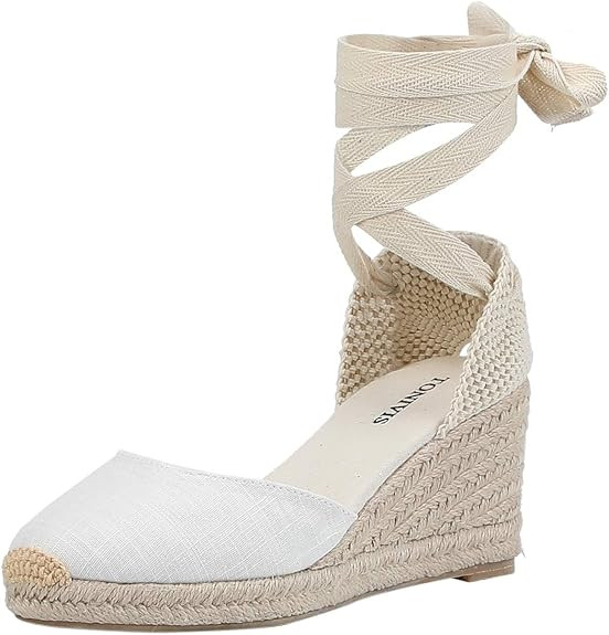 Women’s Platform Wedges Espadrilles, 3" Wedge, Soft Ankle-Tie Strap, Closed Toe, Classic Summer... | Amazon (US)