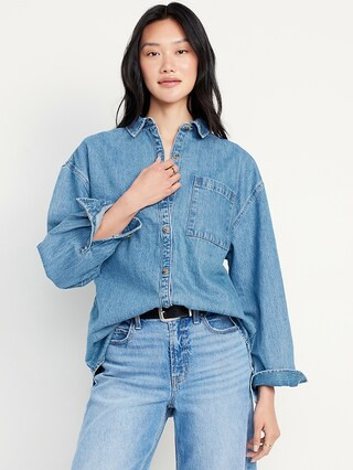 Oversized Boyfriend Button-Down Jean Shirt | Old Navy (CA)